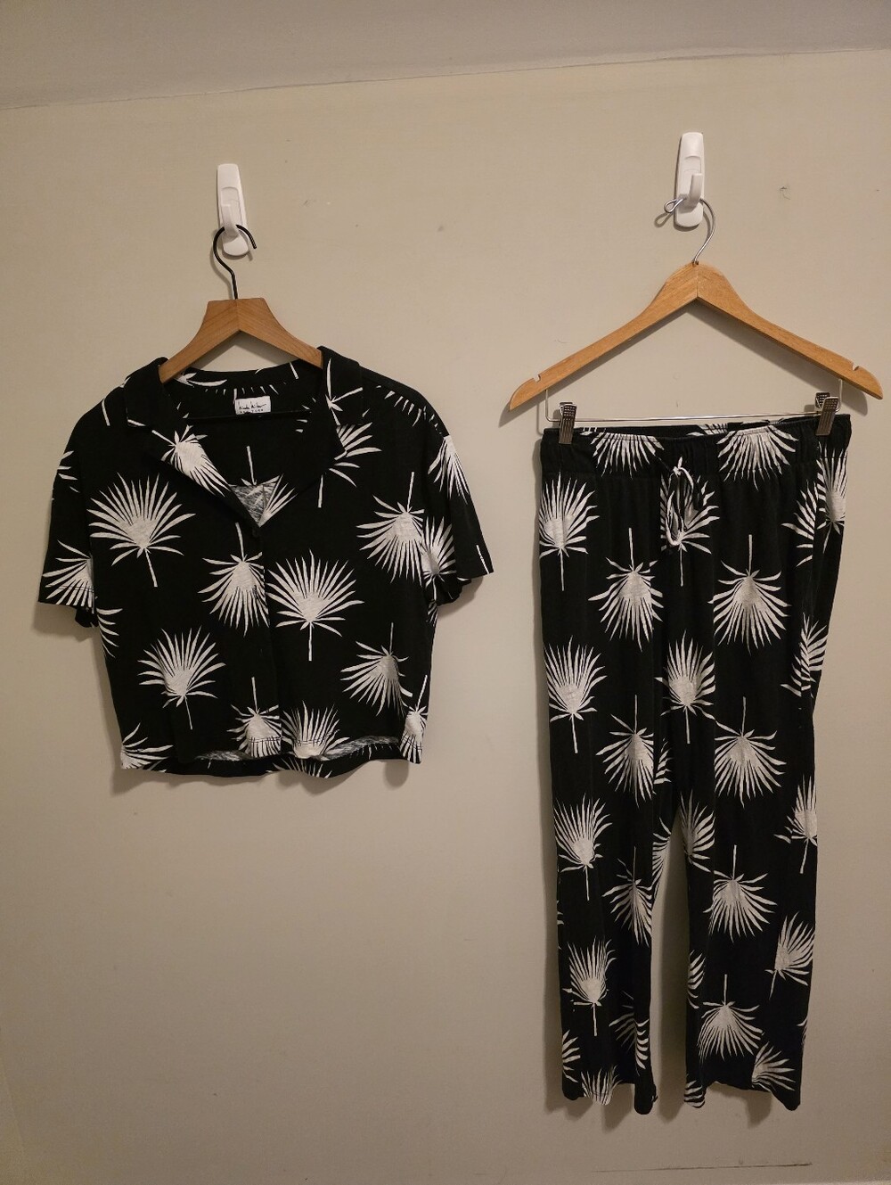Nicole Miller Palm Print Linen Blend Two Piece Resort Set